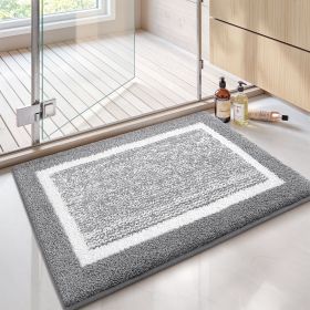 Soft Absorbent Bathroom Mat and Bath Mat, Premium Microfiber Shag Bath Rug Machine Washable (16"x24",Grey and White)