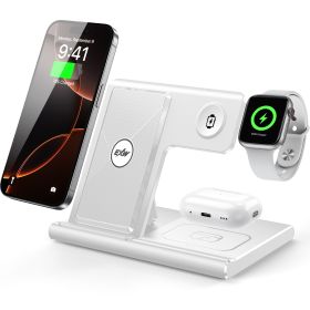 3 In 1 Wireless Charging Sation For Multiple Devices 15W Fast Charging Stand (Color: White)