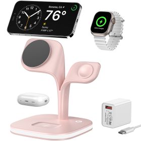 5-in-1 Magnetic Real Wireless Desktop Fast Charging Station For Multiple Devices (Color: Pink)
