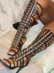 Sexy Metal Hollow Roman Sandals 2025 Summer New Women's Open Toe Stiletto Banquet Catwalk Boots Street Fashion Stiletto Sandals (Color: as picture, Shoe Size: 35)