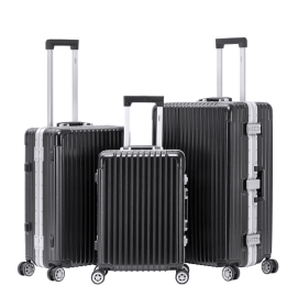 Highly durable travel suitcases check in luggage cabin baggage abs hard shell carry on premium suitcases (Color: Black, size: Set of 3)