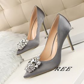 Women's Pumps; Rhinestone decoration; thin heel; sexy pointed women's shoes; shiny Rhinestone; buckle shoes (colour: Pink, size: 34)
