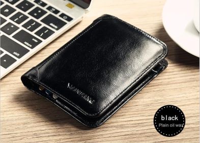 Classic Style Wallet Genuine Leather Men Wallets Short Male Purse Card Holder Wallet Men Fashion High Quality (Color: Black)
