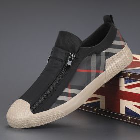 Men's sneaker; Men's casual shoes; trendy men's low-top sneakers; casual plaid shoes; men's vulcanized shoes with zipper (colour: Black & white, size: 42)