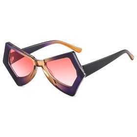 big box butterfly cat's eye women's cross-border sunglasses Fashion personality show ins sunglasses (colour: C7 Purple tea frame gradually red)