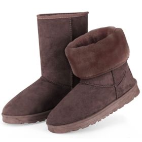 Women Ladies Snow Boots Waterproof Faux Suede Mid-Calf Boots Fur Warm Lining Shoes for Winter (Color: Chocolate, size: 7)