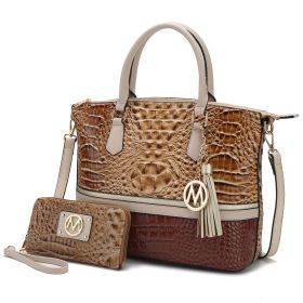 MKF Collection Autumn Crocodile Skin Tote Handbag with Wallet by Mia k (Color: Taupe-Coffee, Material: Vegan Leather)