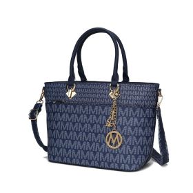 MKF Collection Yonah Tote Signature Printed Vegan Leather by Mia K (Color: Navy, Material: Vegan Leather)