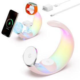4-in-1 Crescent Magnetic Wireless Charger Stand For Multiple Devices NO Plug (Color: Pink)